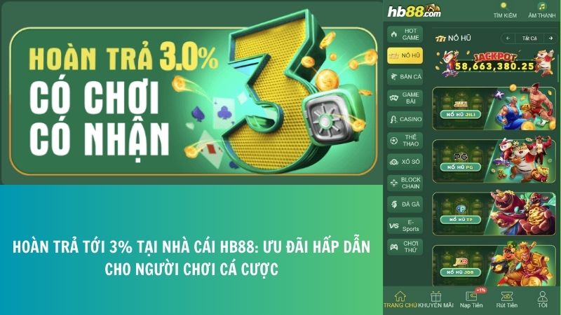 Hoan tra toi 3 tai nha cai HB88 Uu dai hap dan cho nguoi choi ca cuoc